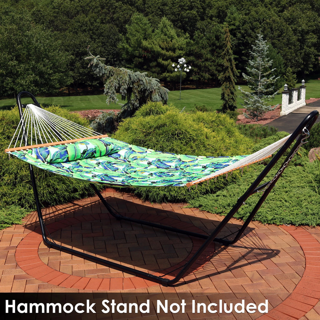 Quilted Printed Fabric 2-Person Hammock and Pillow with S Hooks and Hanging Chains J800