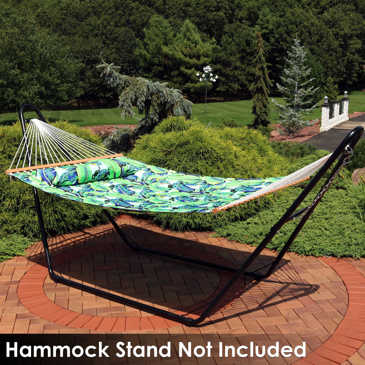 Quilted Printed Fabric 2-Person Hammock and Pillow with S Hooks and Hanging Chains J800