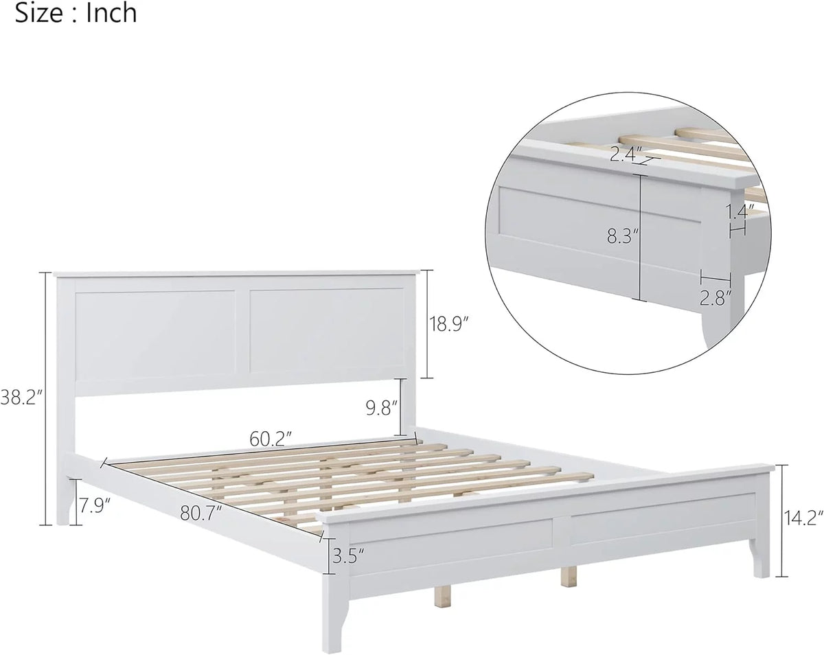 White Queen Size Solid Wood Platform Bed I770