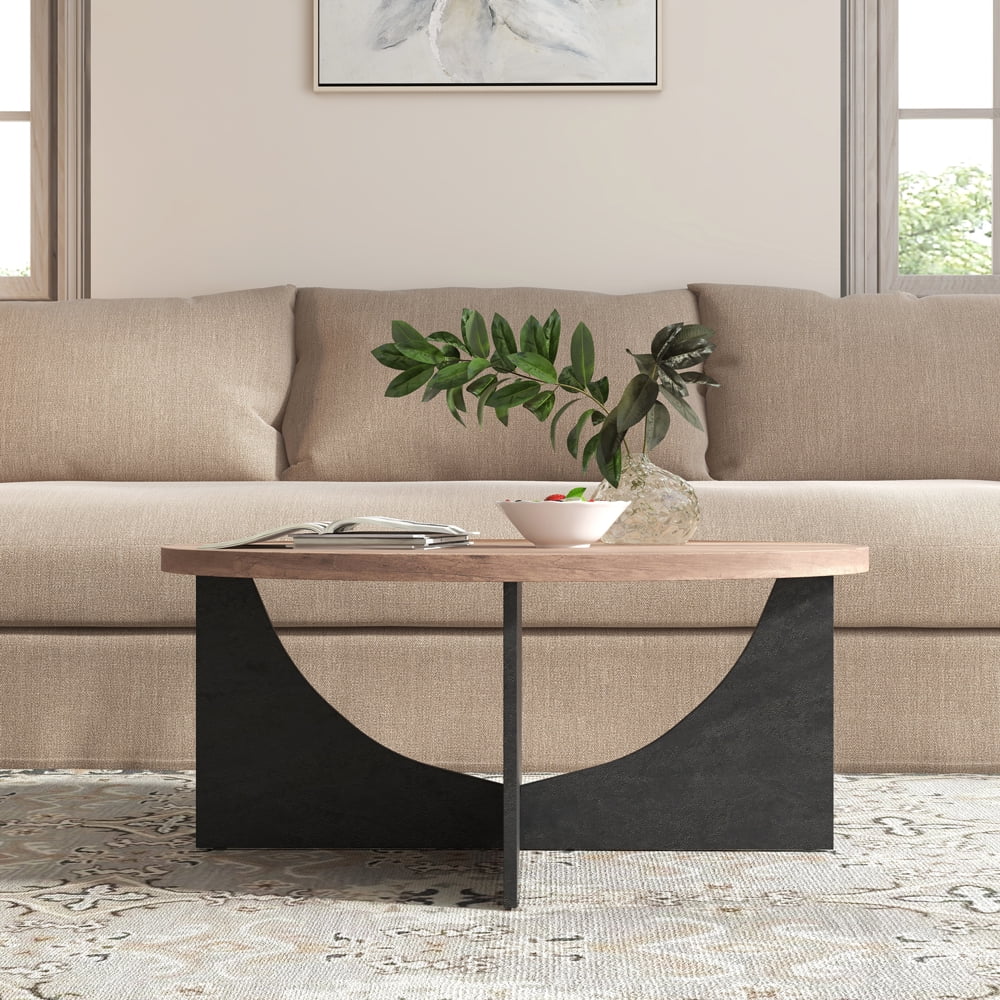 Modern Retro Round Coffee Table 35 Inches Rustic Brown B867571