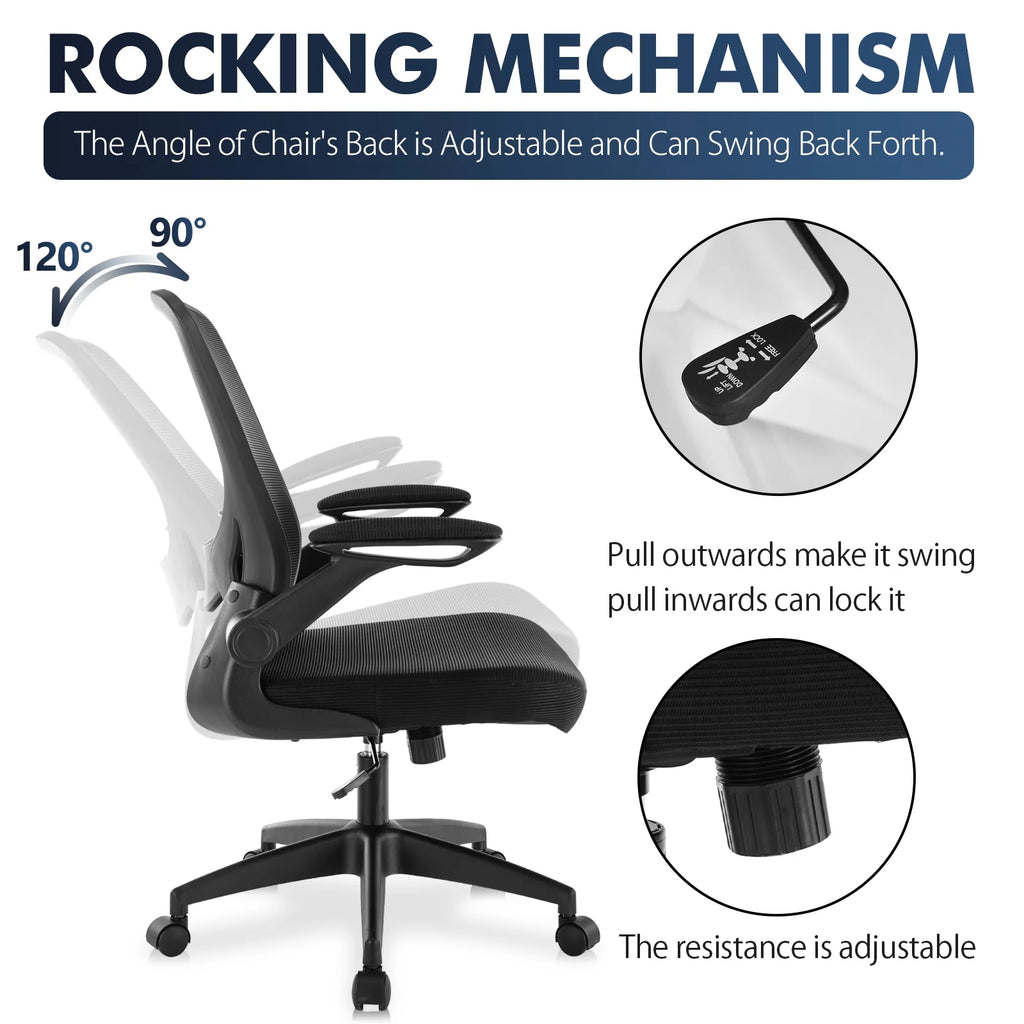 Black Ergonomic Office Chair with Lumbar Support and Flip up Arms F66263