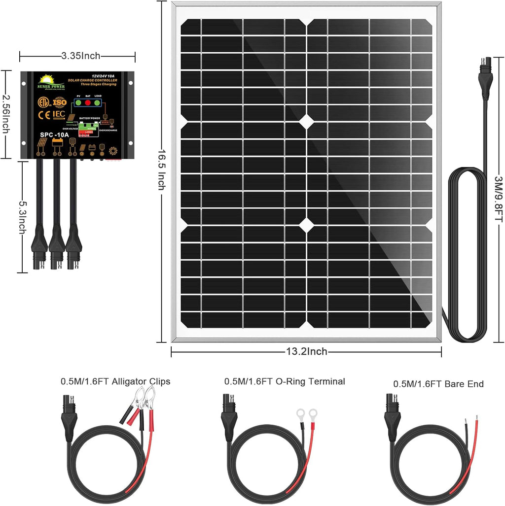 20W Mono Crystalline 12V Solar Panel Kit with 10A Charge Controller, Pack of 2 B4619