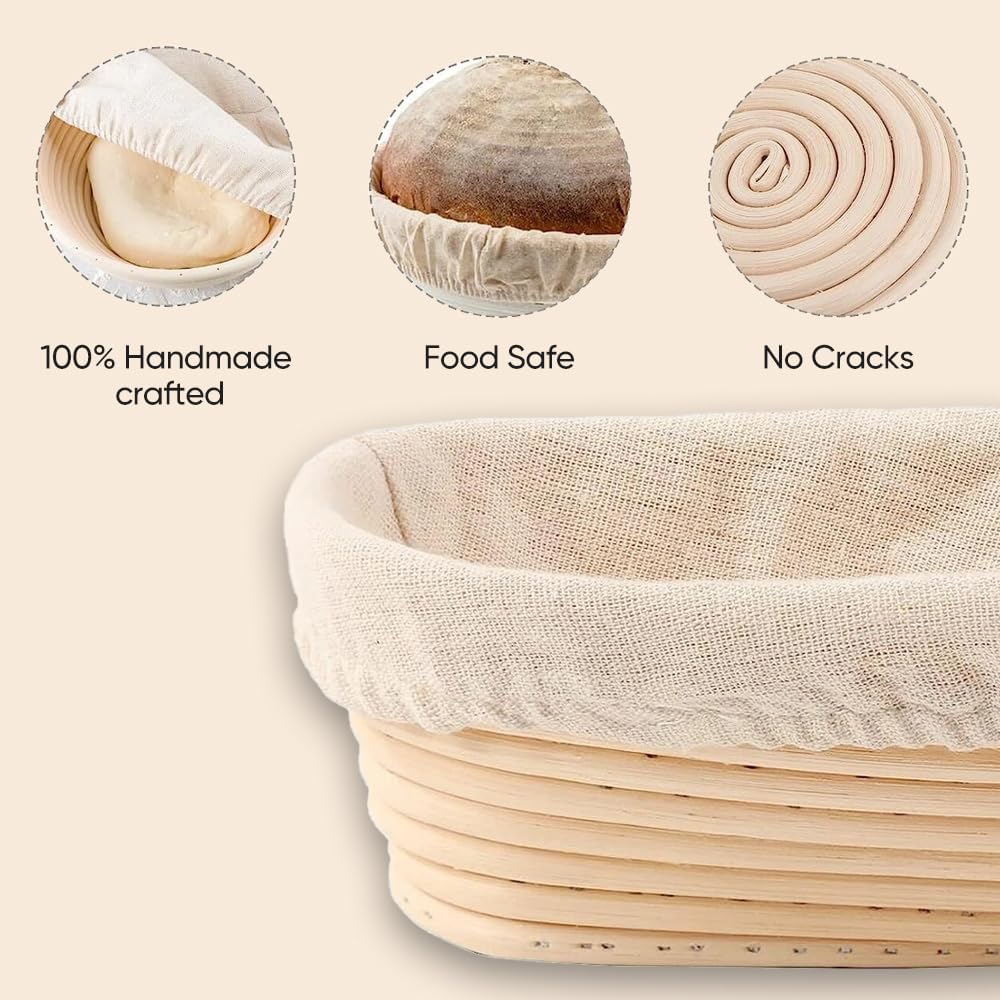 Set of 2 Round & Oval Rattan Banneton Bread Proofing Baskets P38901