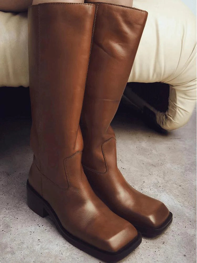 Square Toe Flat Knee Boots N570