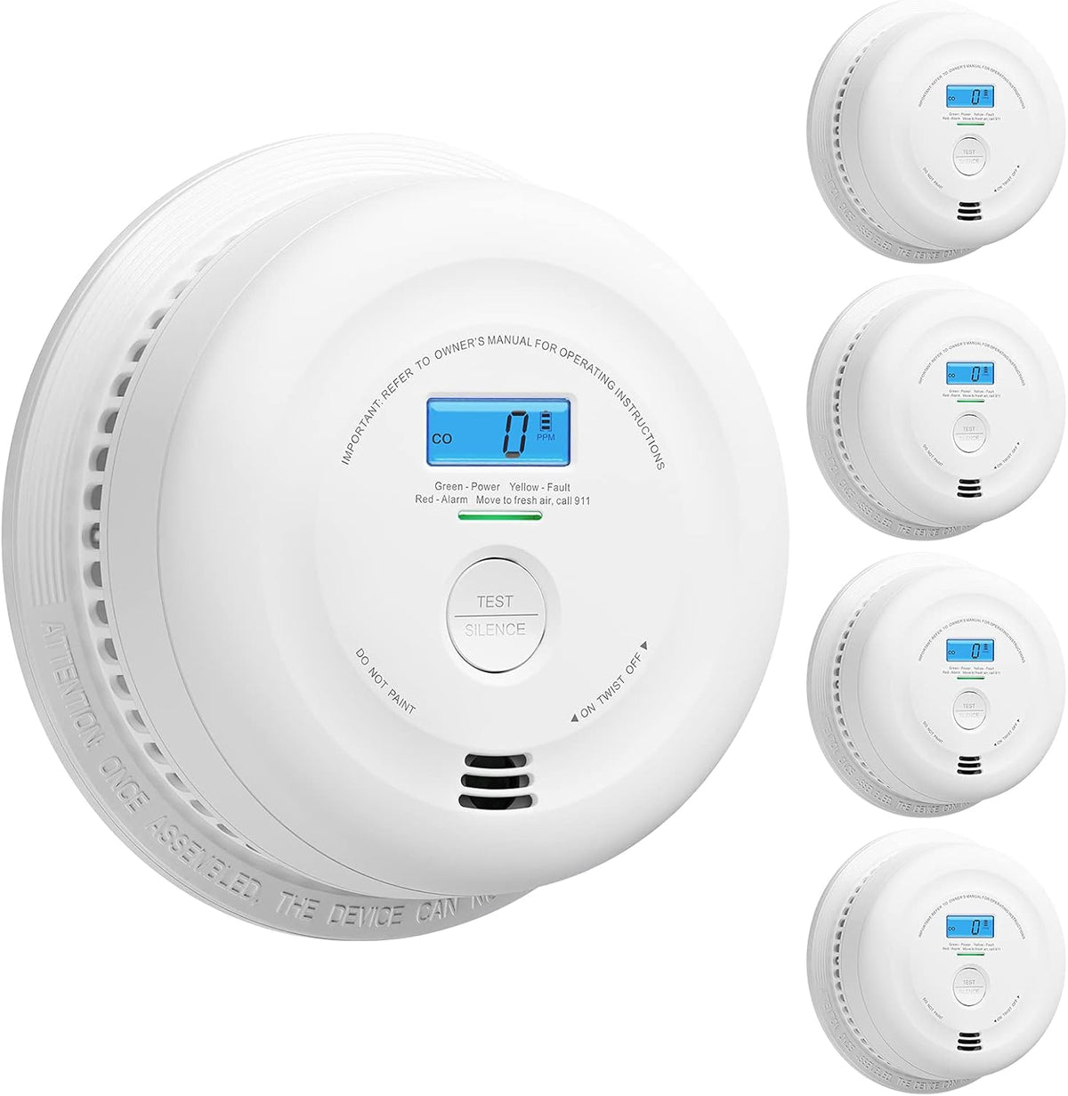 10-Year Battery Smoke and Carbon Monoxide Detector with LCD Display, Pack of 5 L476
