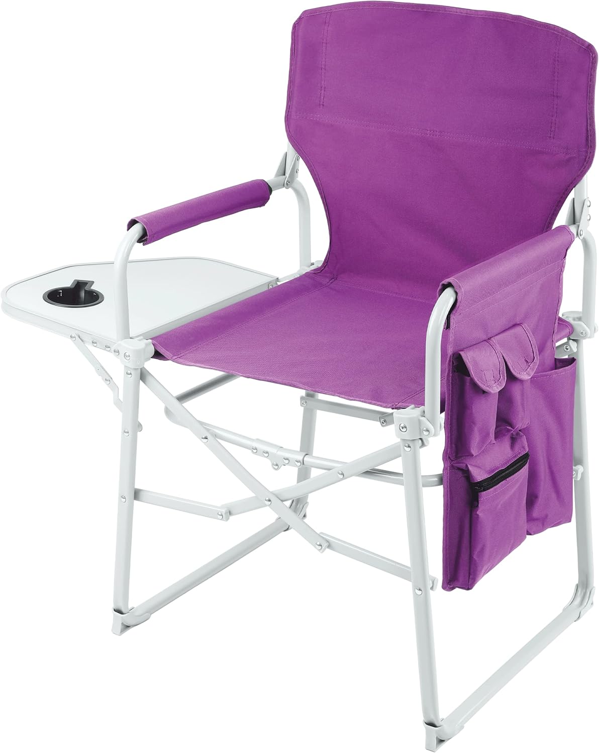 Steel Frame Director's Folding Camping Chair with Side Table and Pockets X418344