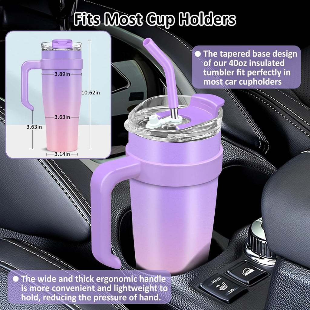 40 oz Stainless Steel Double Wall Vacuum Insulated Tumbler with Handle and Flip Straw Lid X562