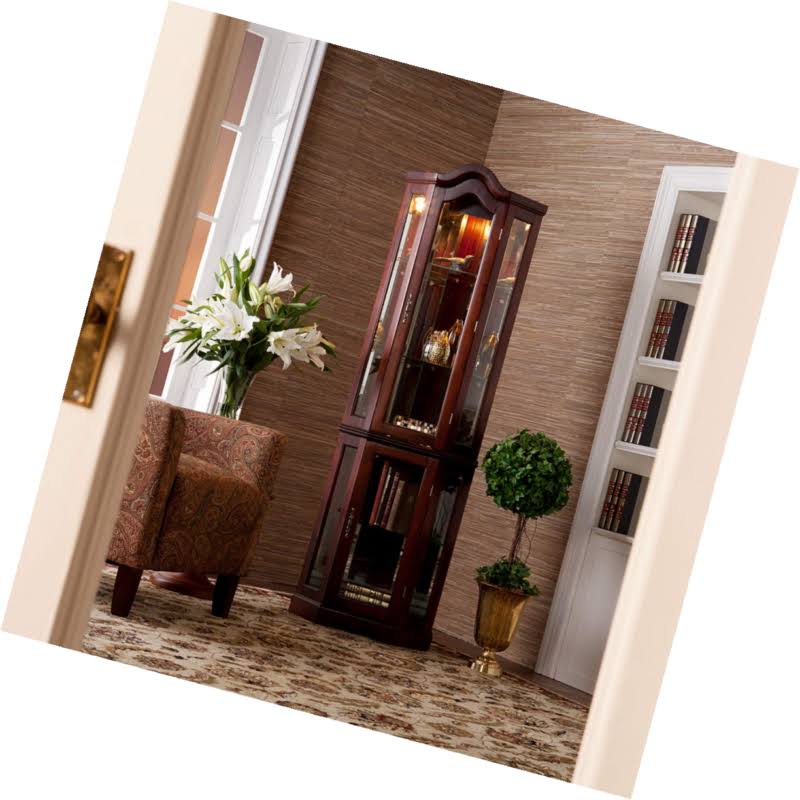 Lighted Corner Curio Cabinet Mahogany Y2309