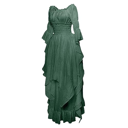 Renaissance Dress Women Fairy Dress Victorian Medieval Costume Irregular Cut Ruffle High Low Dresses Retro Irish Dress L378152