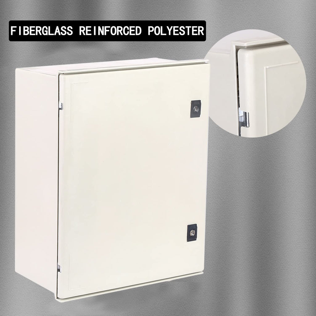 Fiberglass IP65 Weatherproof Electrical Enclosure Box with Hinges & Quarter-Turn Latches J7204