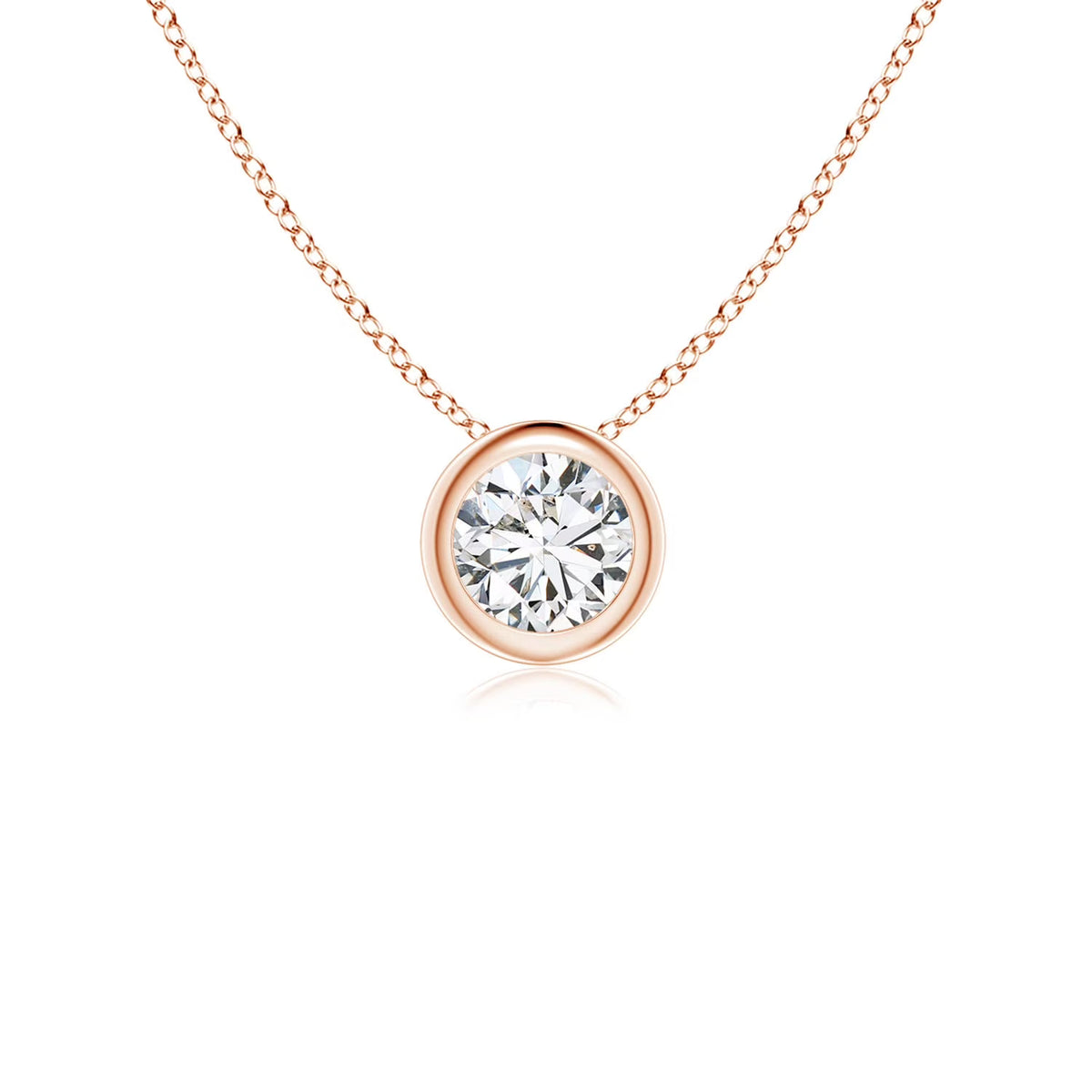 14K Rose Gold Diamond Solitaire Pendant Necklace Z7955
