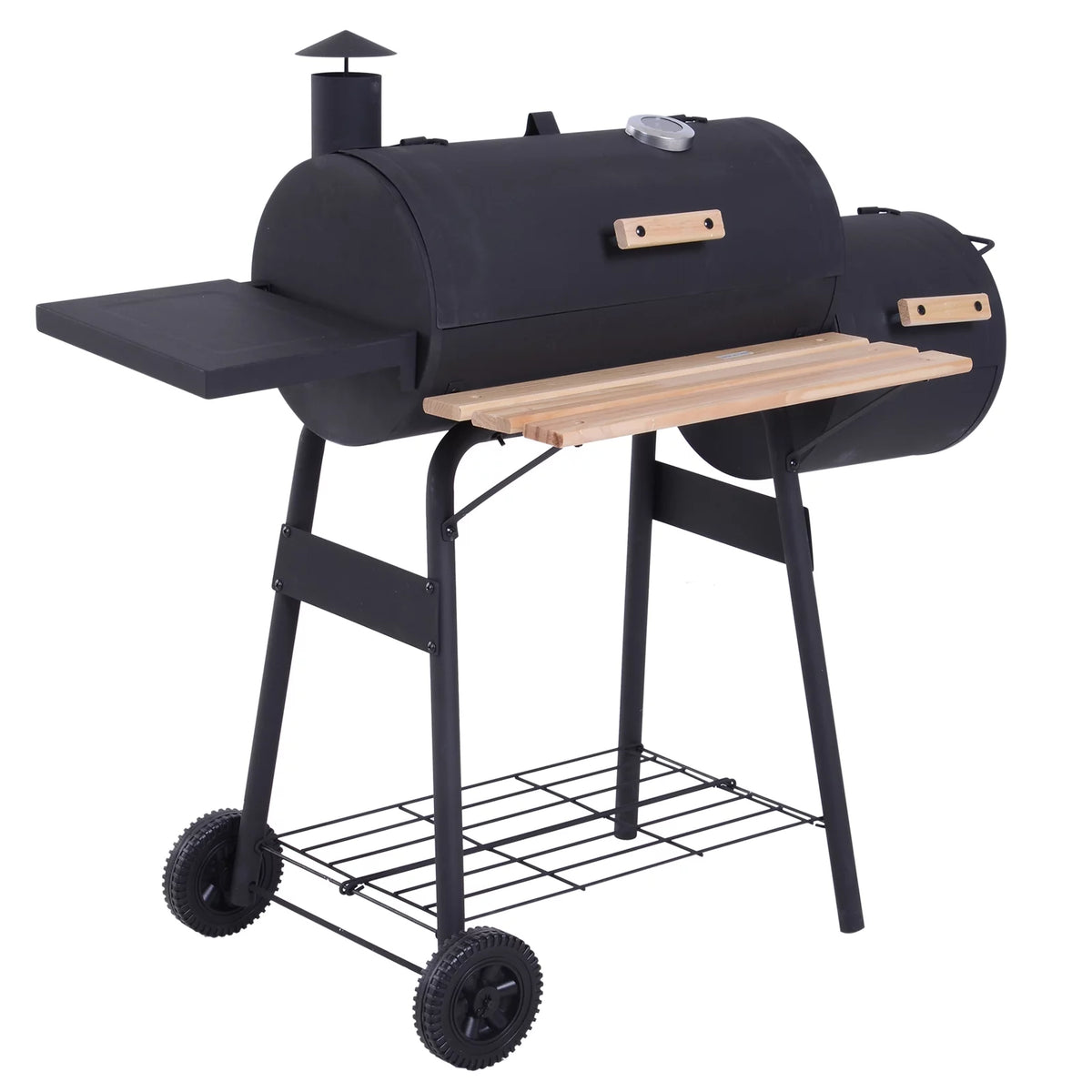 Portable Charcoal BBQ Grill and Offset Smoker Combo with Wheels C33057