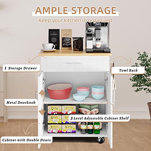 White Kitchen Island Cart with Storage and Drawers J7248