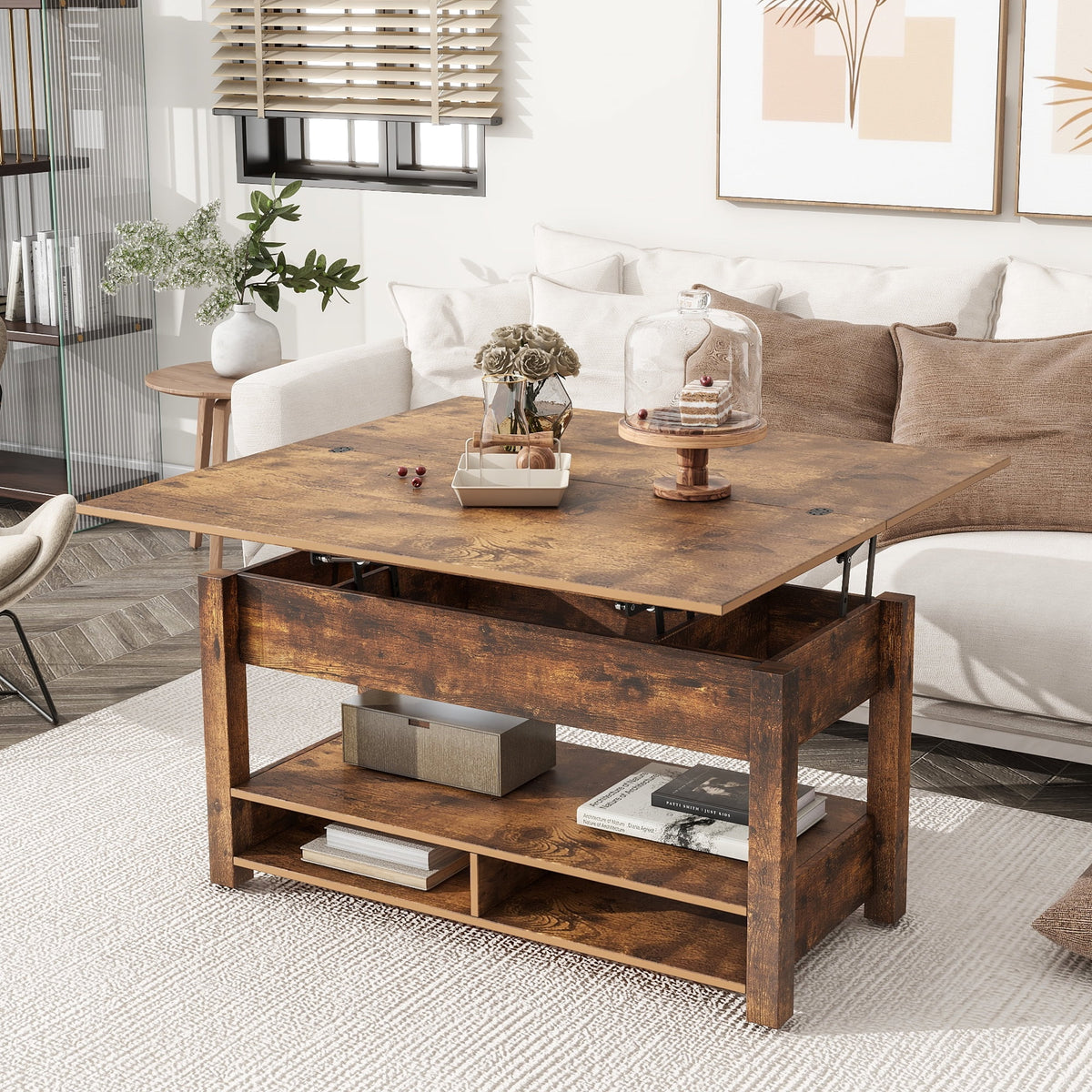 Lift Top Coffee Table with 3 Shelves S614430