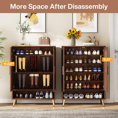 Walnut 6-Tier Shoe Cabinet with Doors N845