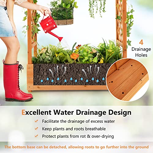 Raised Garden Bed with Arch Trellis Wood Planter Box K50592