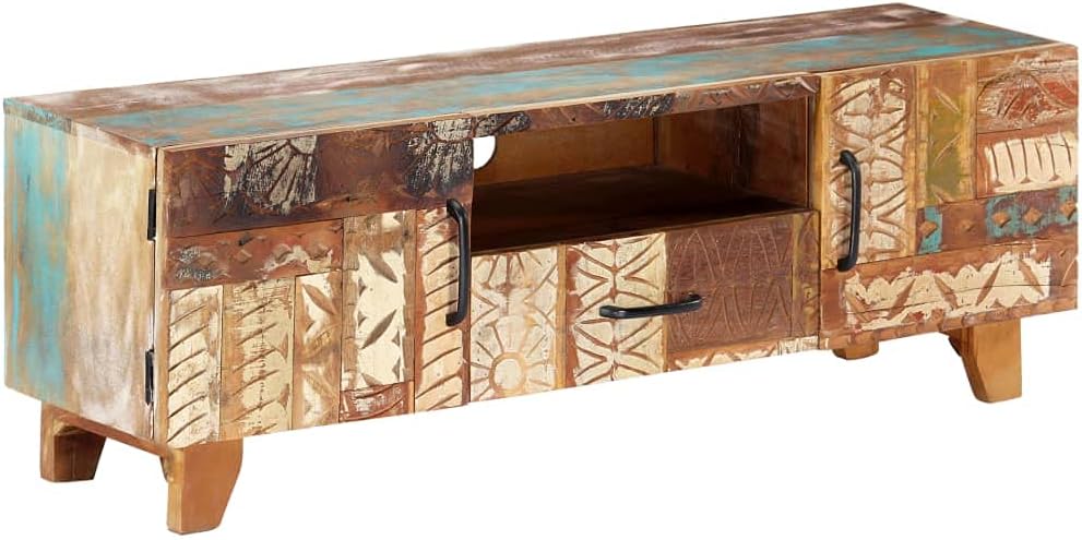 Hand Carved TV Cabinet Solid Reclaimed Wood T220
