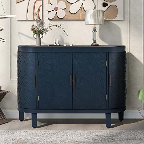 Grey Wooden Buffet Cabinet with Antique Pattern Doors Z4488