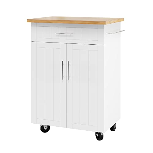 White Kitchen Island Cart with Storage and Drawers J7248