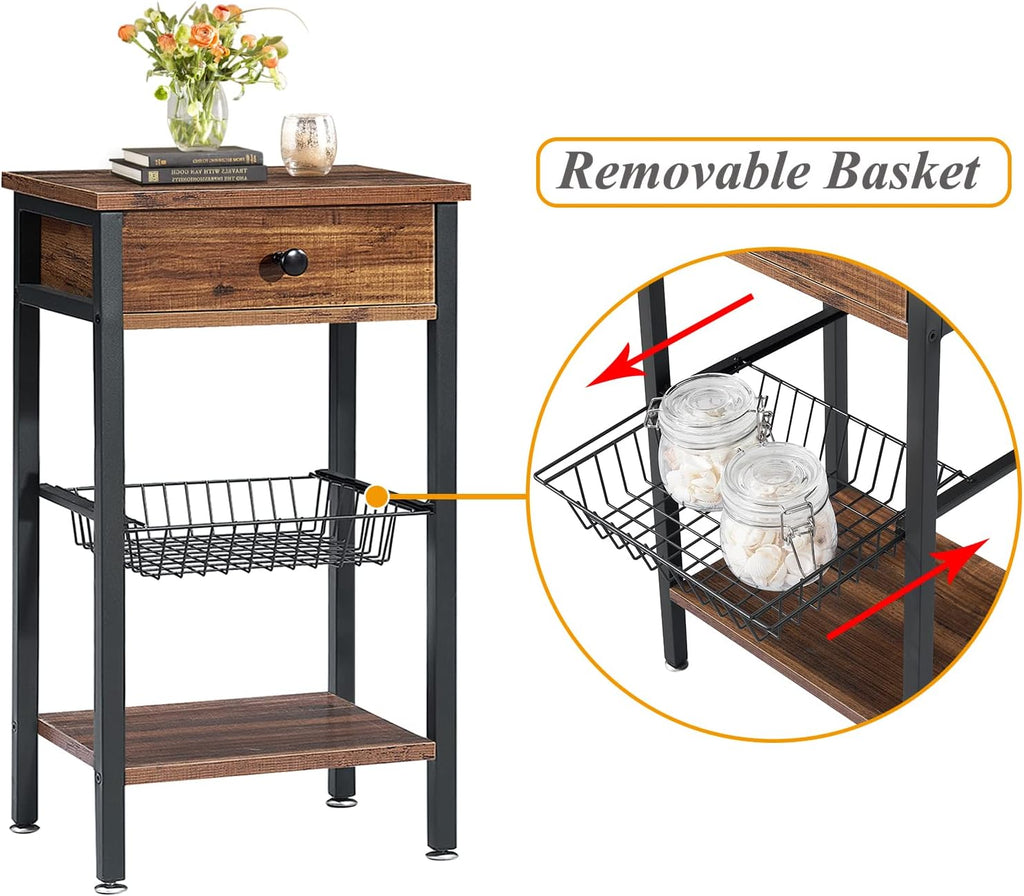 Brown Tall Side Table with Basket O590728