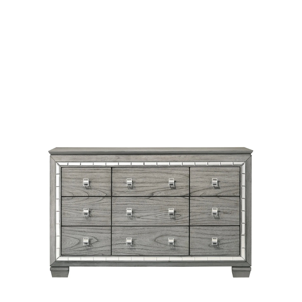 Gray 9 Drawer Dresser with Mirror T5788