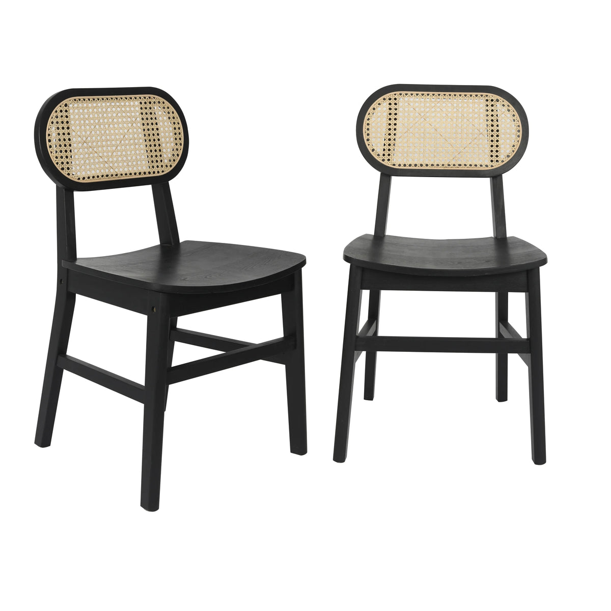 Set of 2 Cane Rattan Dining Chairs with Solid Wood Frames K20007