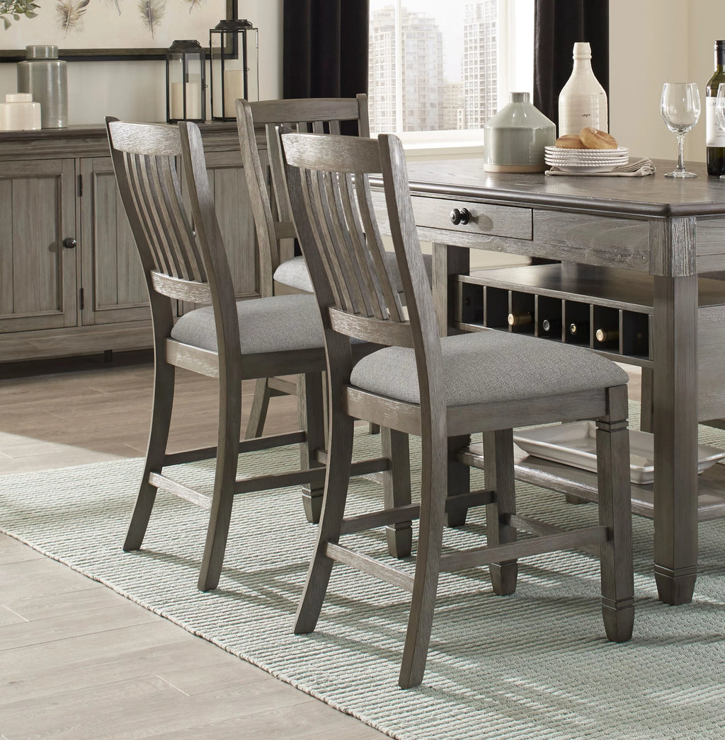 Antique Gray Counter Height Wooden Chairs 2Pc Set N927