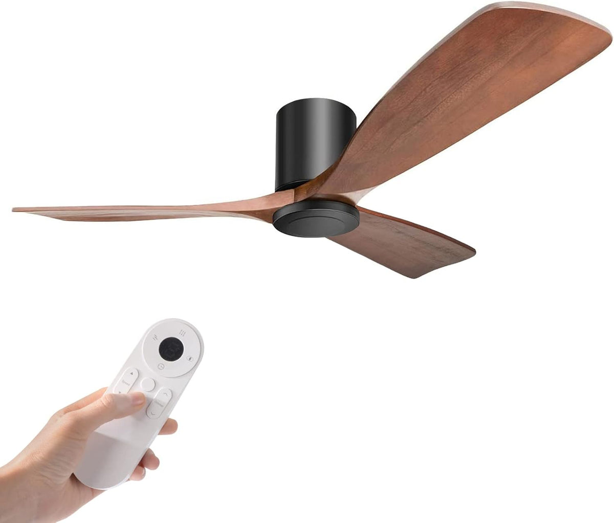 52 Ceiling Fan with Remote Control 6 Speed 9 Timer 3 Carved Walnut Blades Reversible DC Motor H142