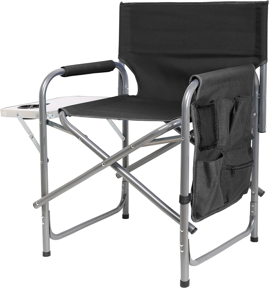 Steel Frame Director's Folding Camping Chair with Side Table and Pockets X418344
