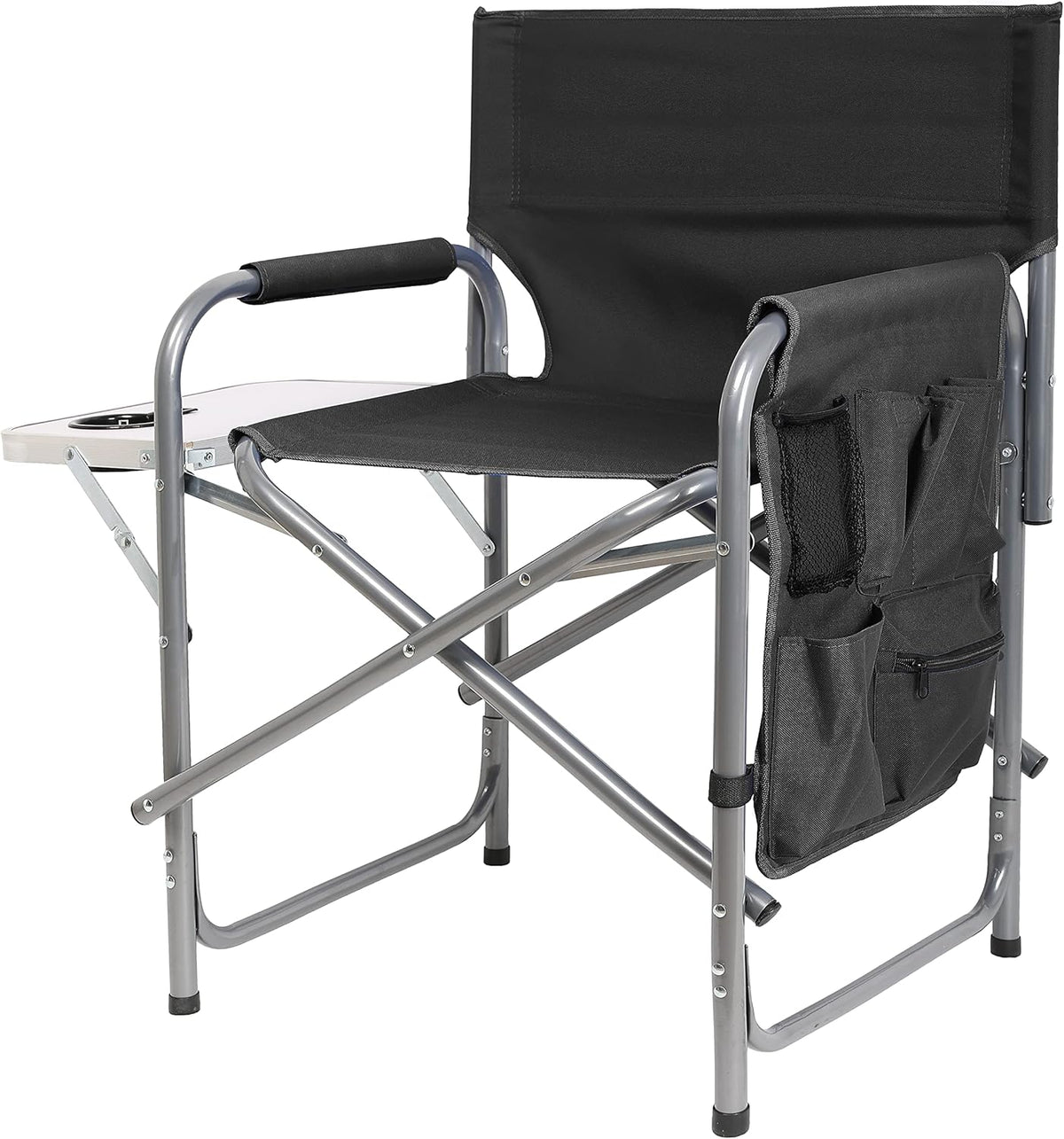 Steel Frame Director's Folding Camping Chair with Side Table and Pockets X418344