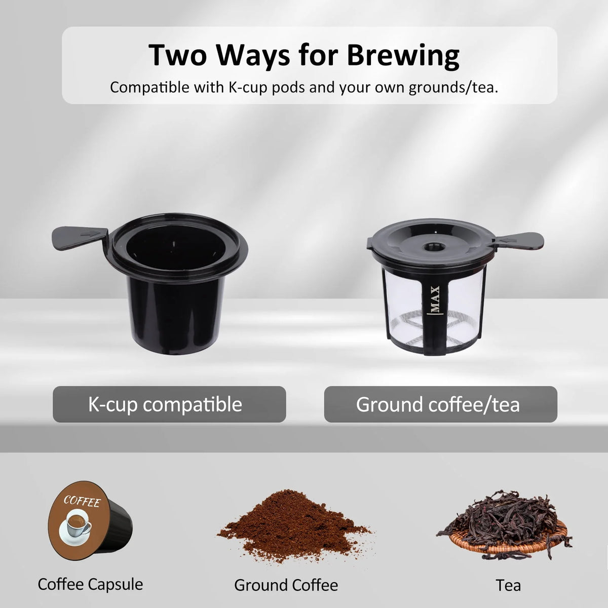 Black 2 in 1 Single Serve Coffee Maker with Reusable Filter A1885