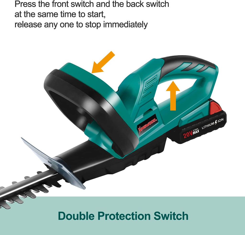 20V Cordless Hedge Trimmer 20" Dual Action Blade 2.0AH Battery Pack of 2 F26608