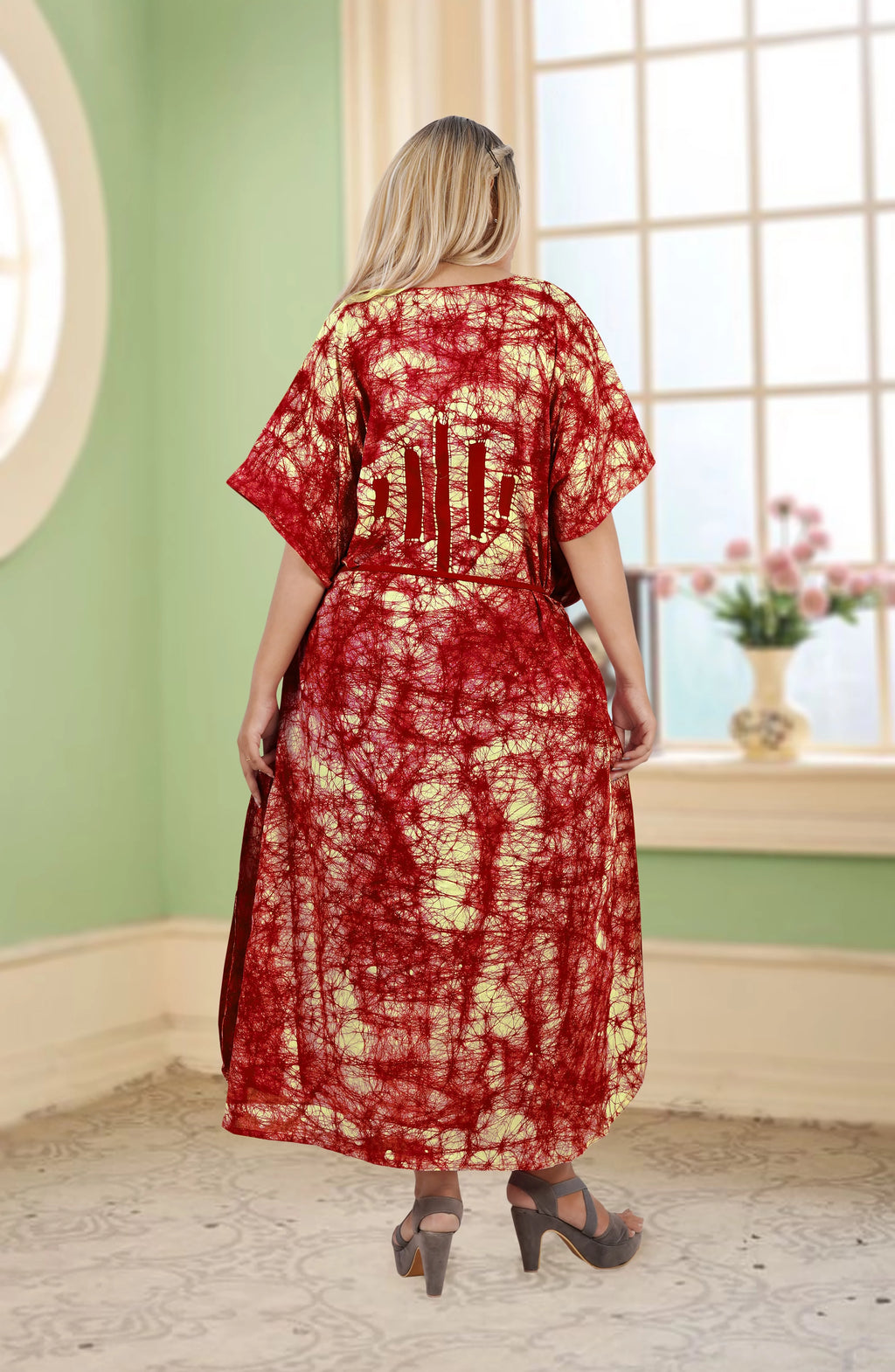 Maroon Stripes Maxi Kaftan Dress E253762