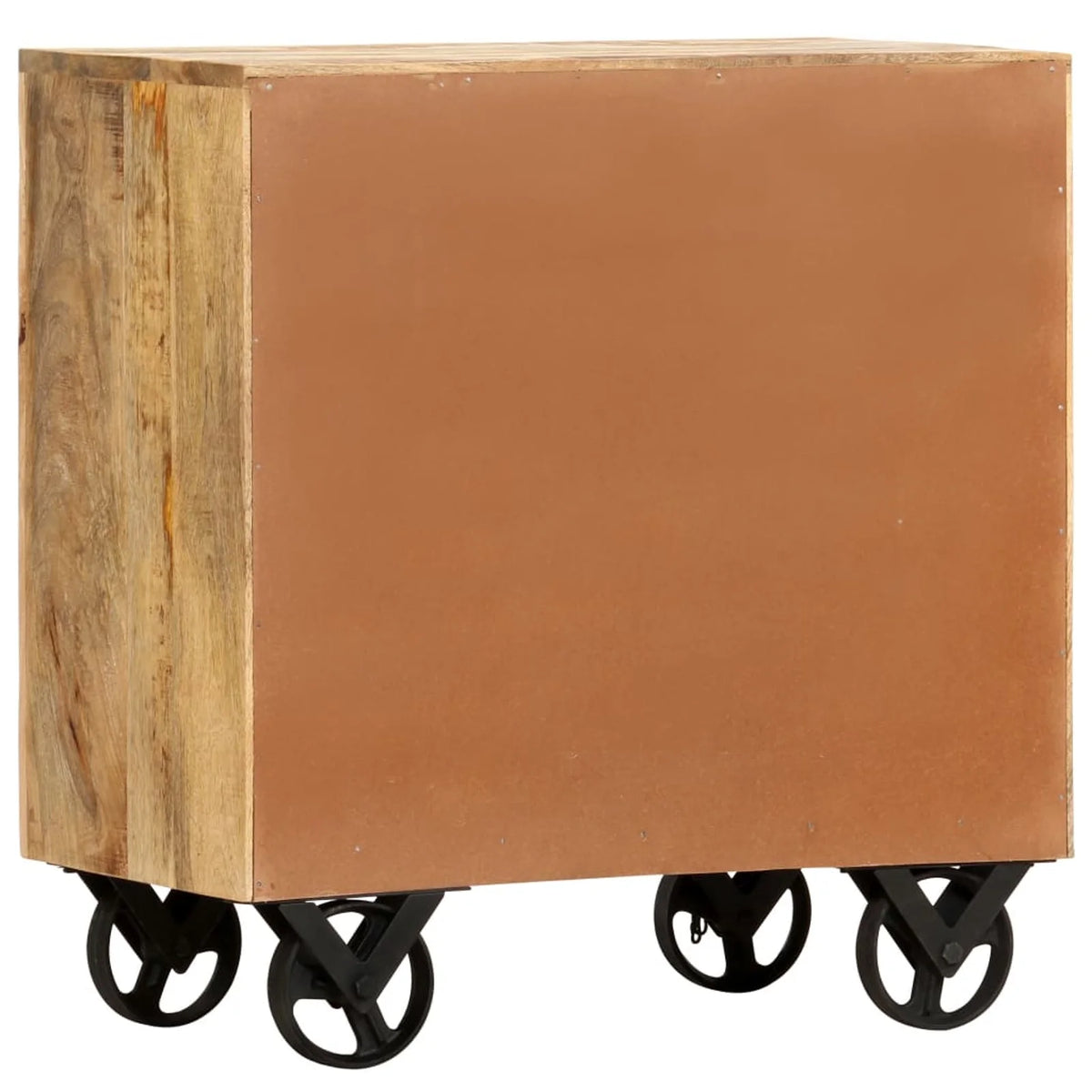 Mango Wood Side Table with Storage Drawers and Wheels X1378