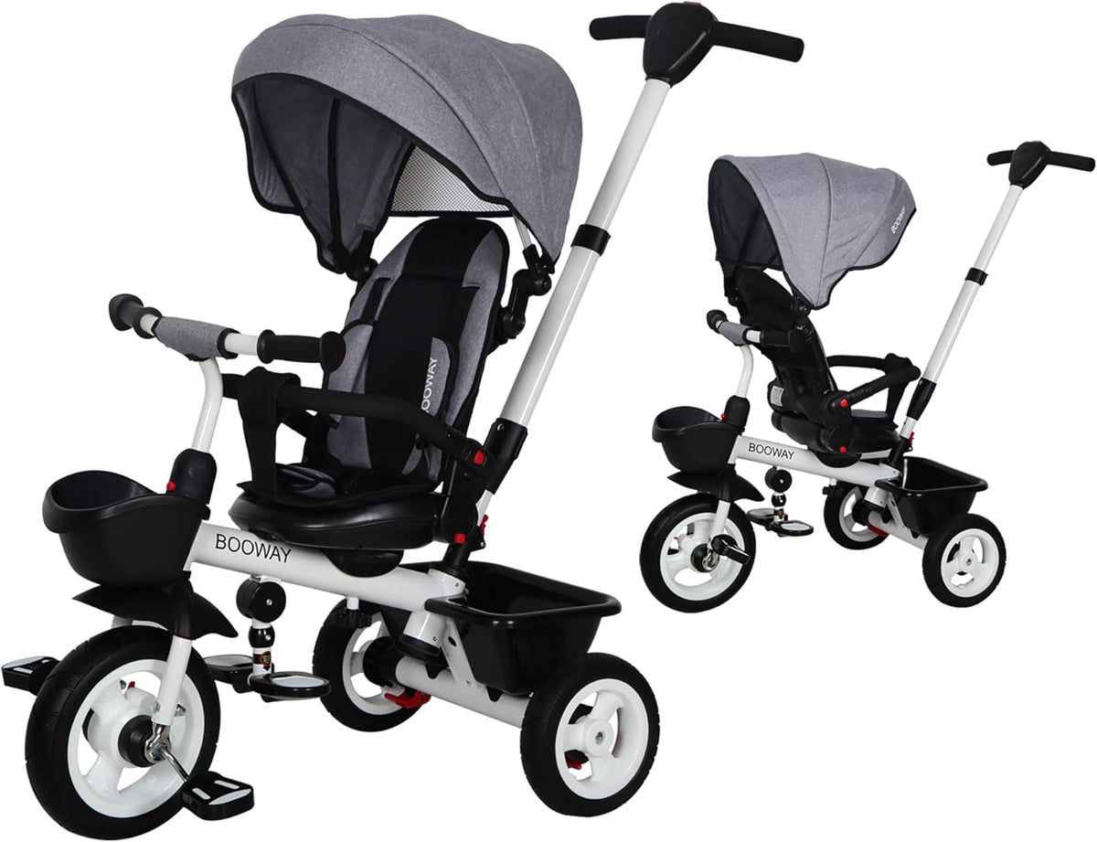 6-in-1 Kids Stroller Tricycle with Adjustable Push Handle, Removable Canopy, Safety Harness H289875