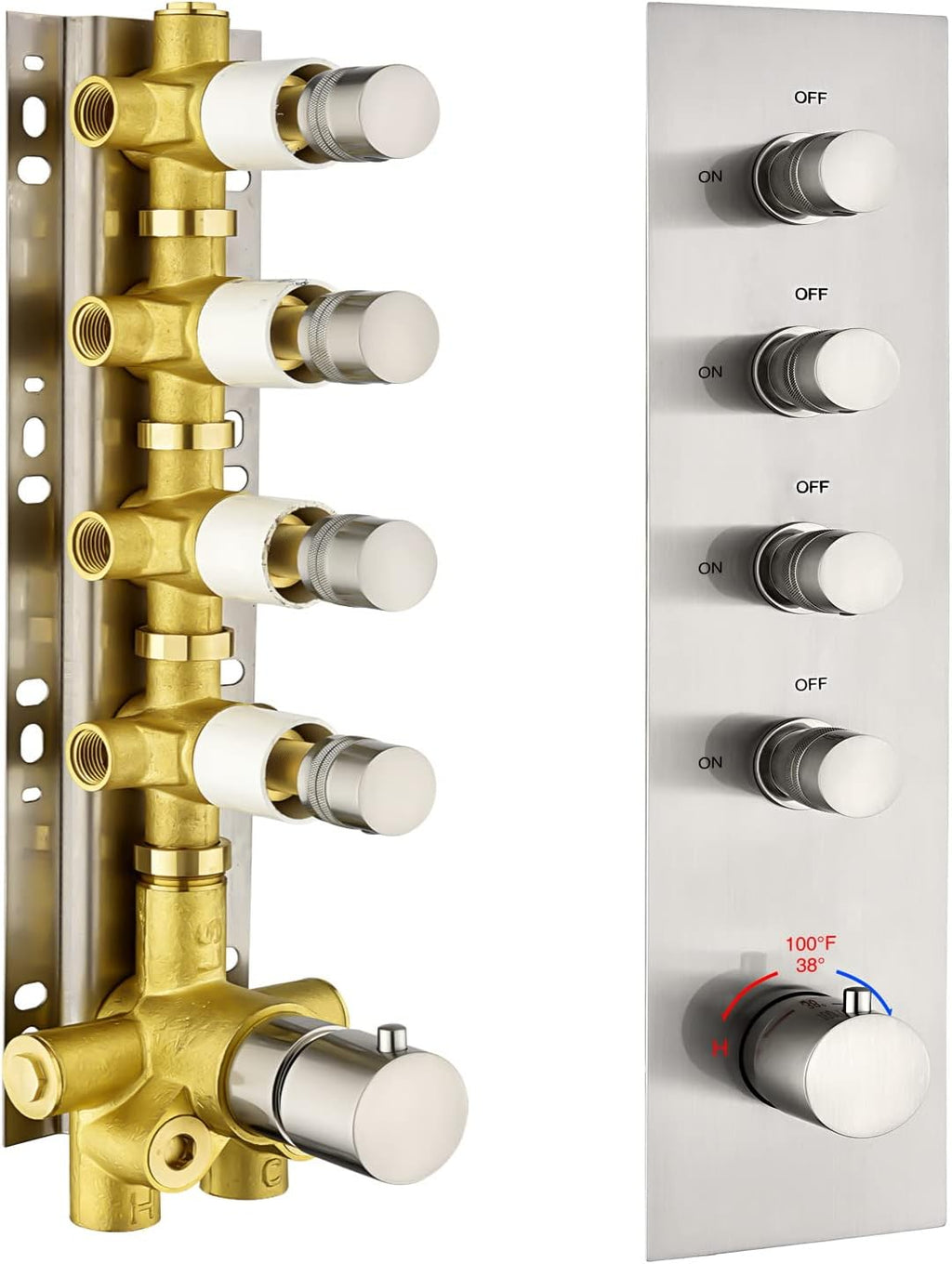 Brushed Nickel Solid Brass Shower Diverter Thermostatic Mixer Valve with Trim S394526