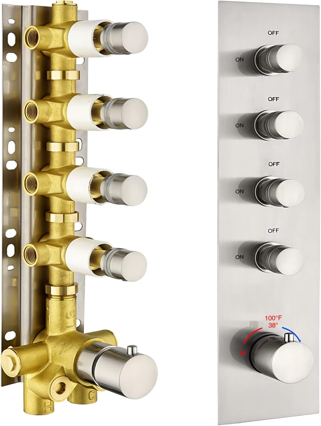 Brushed Nickel Solid Brass Shower Diverter Thermostatic Mixer Valve with Trim S394526