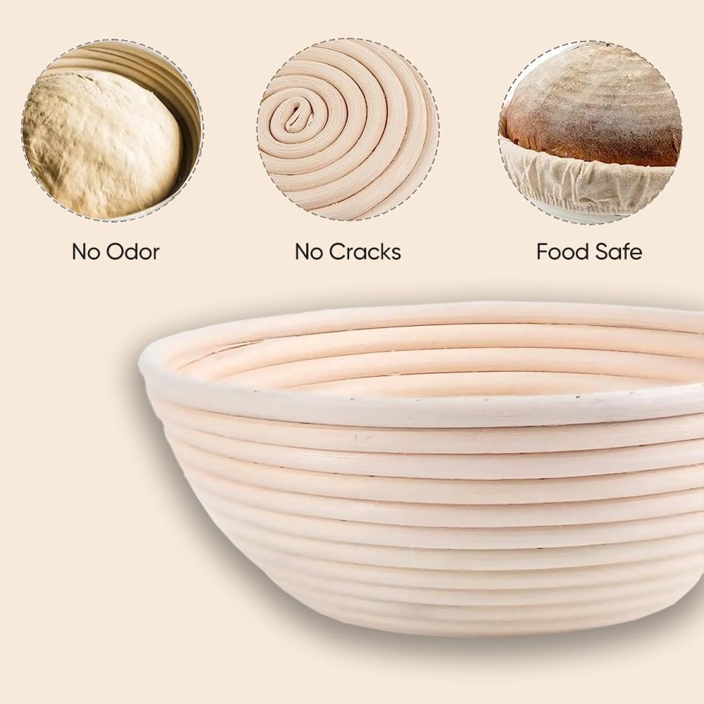Set of 2 Round & Oval Rattan Banneton Bread Proofing Baskets P38901