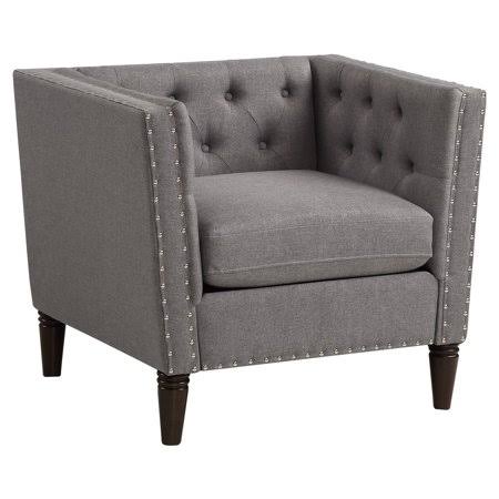 Gray Button Tufted Accent Chair with Nailhead Trim B31058