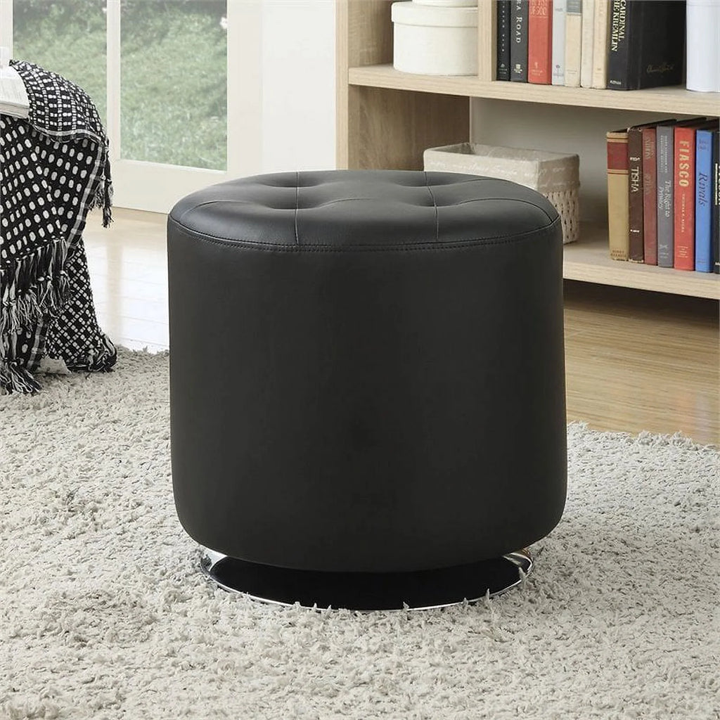 Black Faux Leather Tufted Swivel Ottoman W5095