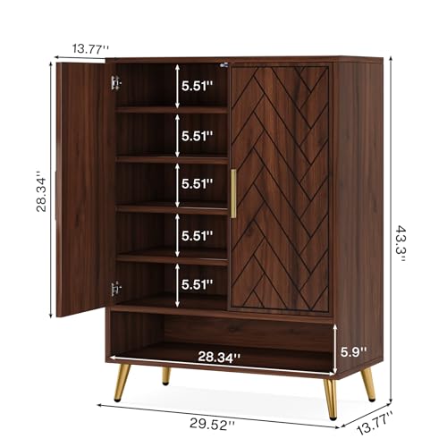 Walnut 6-Tier Shoe Cabinet with Doors N845