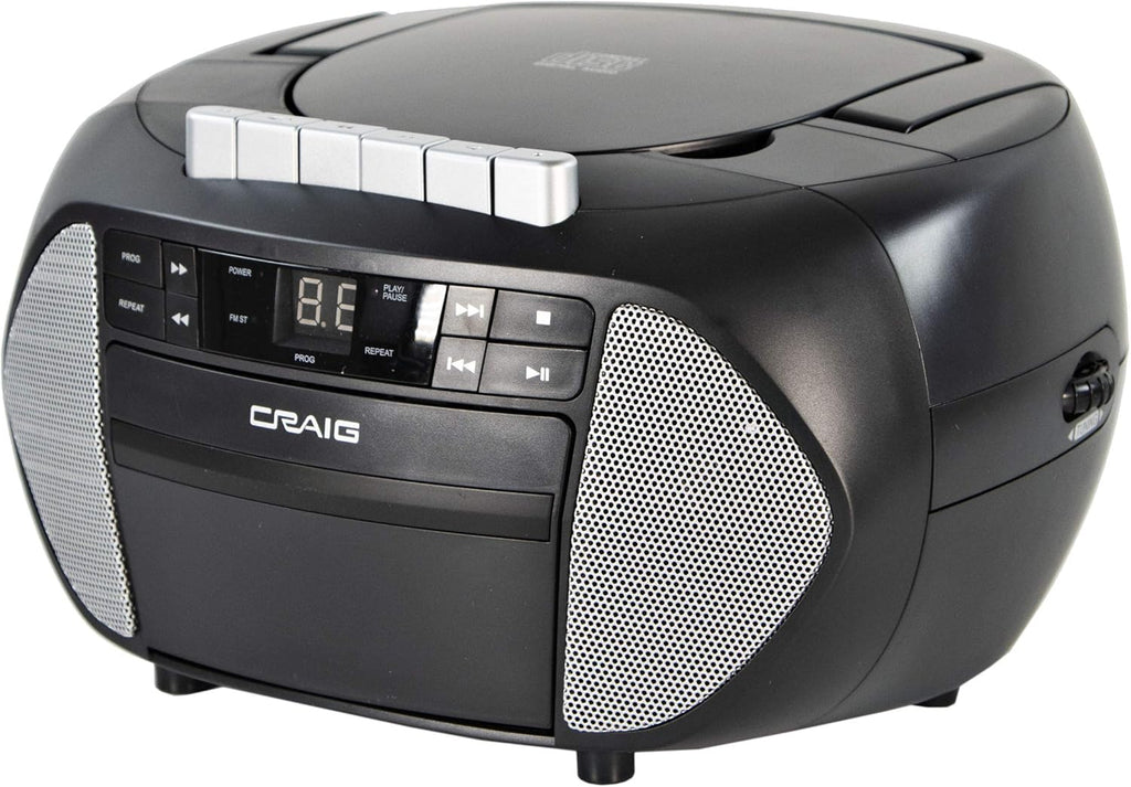 Portable Top-Loading CD Boombox with AM/FM Stereo Radio and Cassette Player/Recorder in Black, Pack of 2 M482377