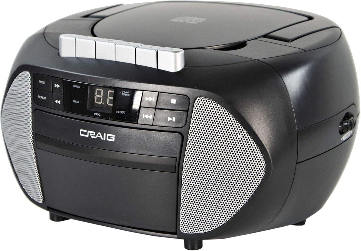 Portable Top-Loading CD Boombox with AM/FM Stereo Radio and Cassette Player/Recorder in Black, Pack of 2 M482377
