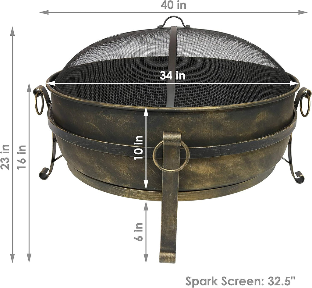 34 Inch Wood Burning Outdoor Fire Pit with Spark Screen and Poker W107494