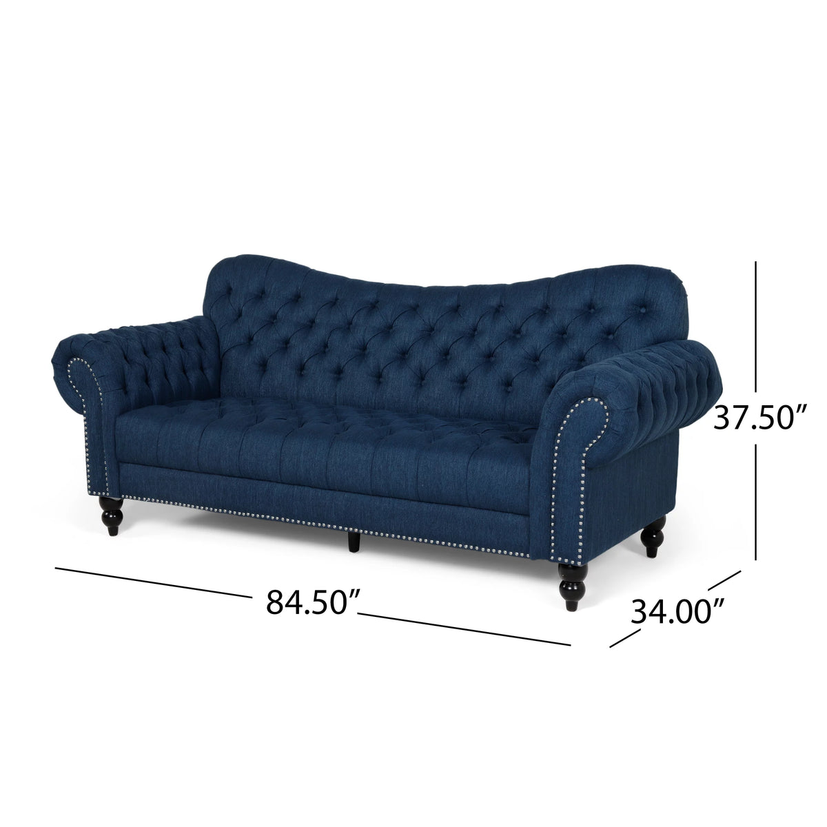 Navy Blue and Dark Brown 3 Seater Fabric Sofa J30334