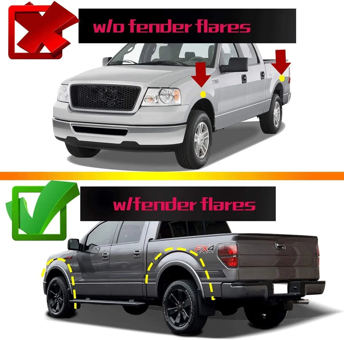 Splash Guards Mud Flaps 4-PC Set for Ford F-150 2004-2014 with Factory Fender Flares N6644