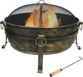 34 Inch Wood Burning Outdoor Fire Pit with Spark Screen and Poker W107494