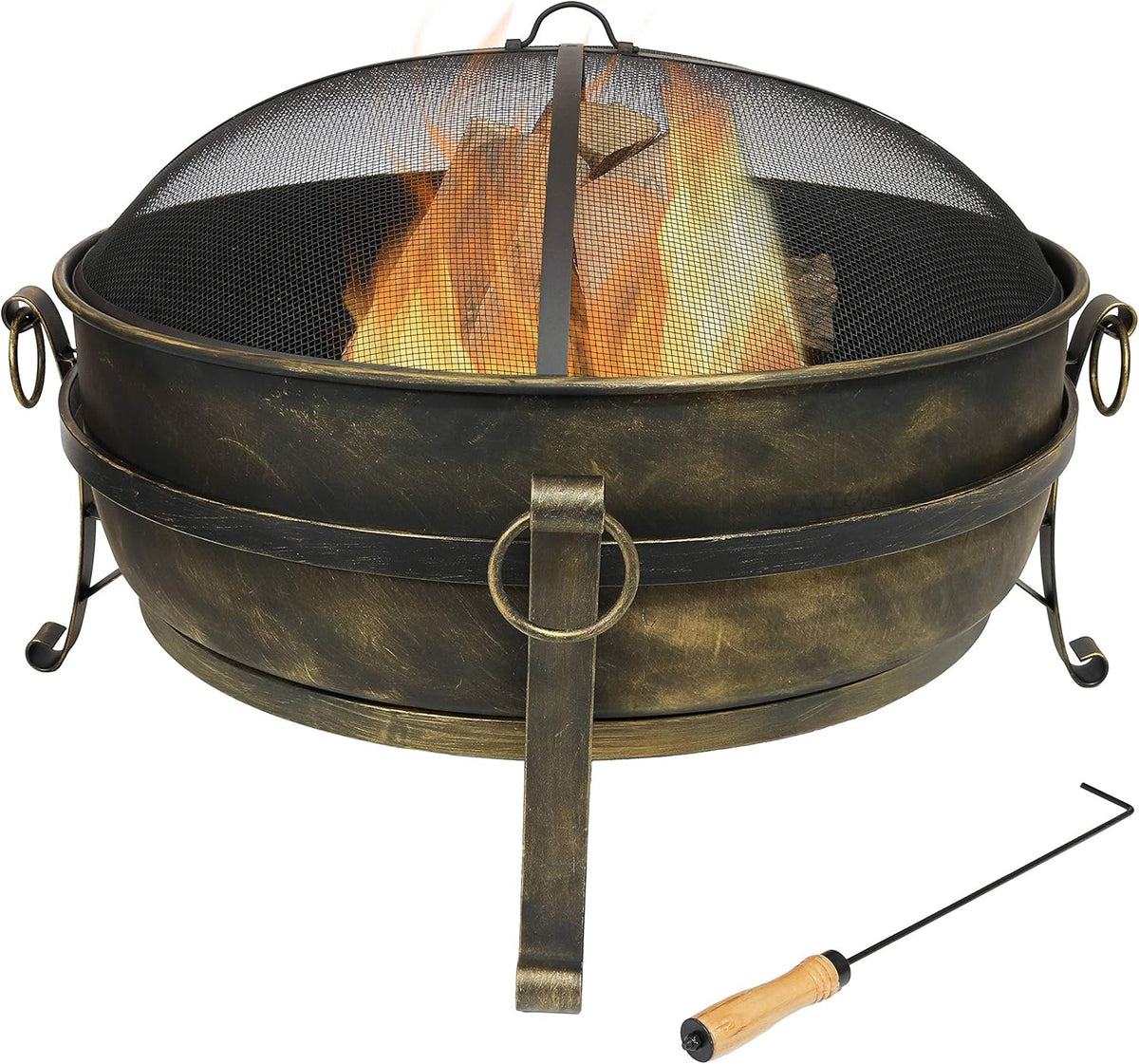 34 Inch Wood Burning Outdoor Fire Pit with Spark Screen and Poker W107494