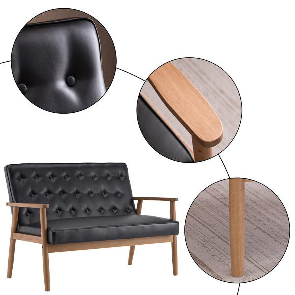 Black PU Leather Loveseat Lounge Chair Y32771
