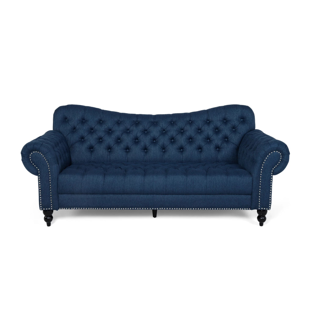 Navy Blue and Dark Brown 3 Seater Fabric Sofa J30334